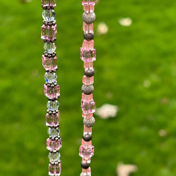 2 Handmade Pink & Clear Crystal w/ Silver Accents Bracelets - Picture 9 of 15